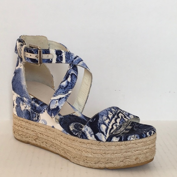 Ralph Lauren Shoes - Ralph Lauren Blue & Cream Esabel Espadrille Sz 6